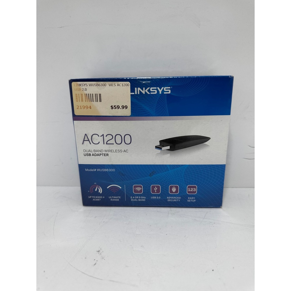 Linksys AC1200 Dual-Band Wireless-AC USB 3.0 Adapter WUSB6300 Black